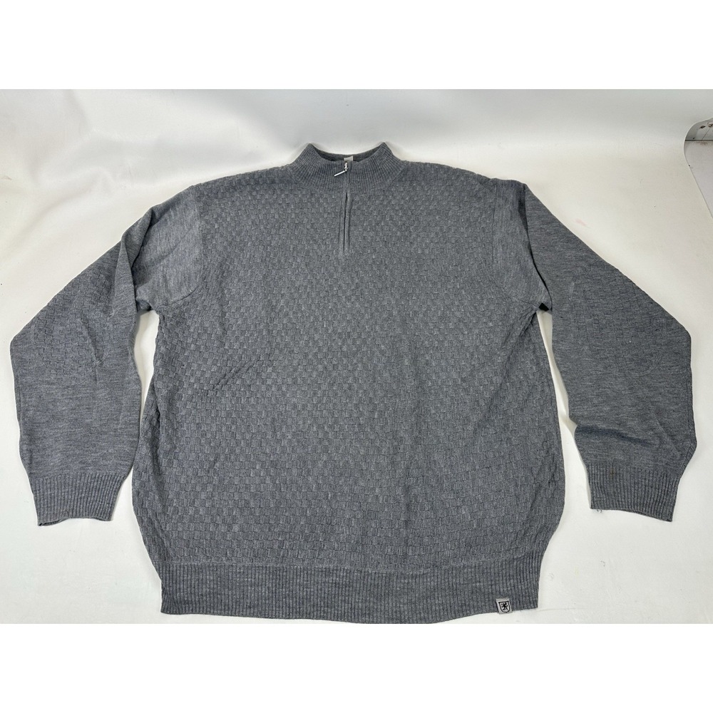 Stacy Adams Gray Quarter Zip Mock Neck Waffle Knit Pullover Sweater Men's SZ 3XL